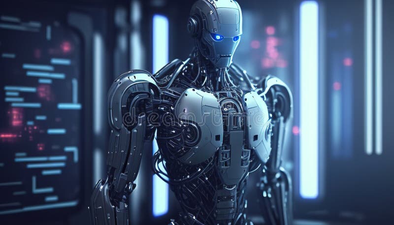 Artificial intelligence defending digital world, securing data from cyber threats stock illustration
