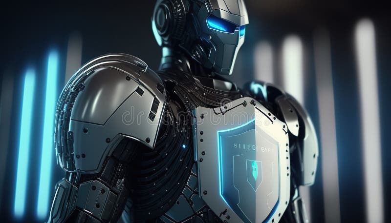 Artificial intelligence defending digital world, securing data from cyber threats stock illustration