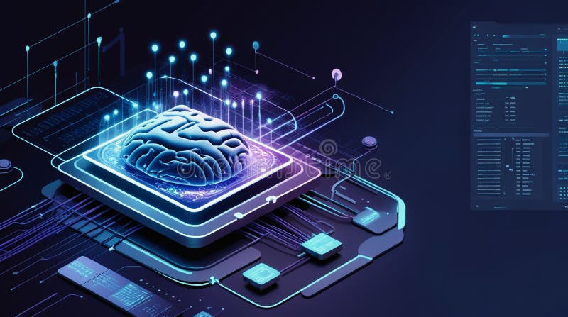 Artificial intelligence in digital futuristic hi tech technology banners with cyber innovation royalty free illustration