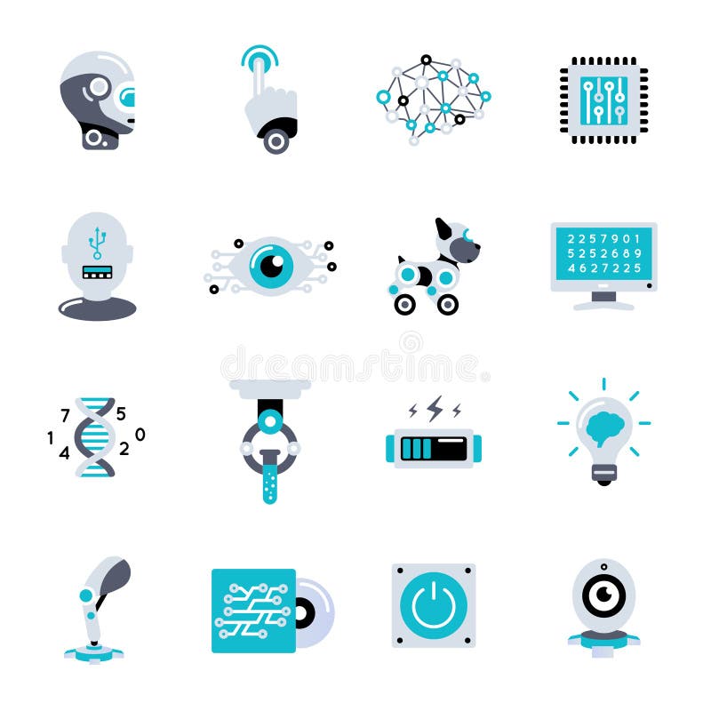 Artificial Intelligence Flat Icon Set stock illustration