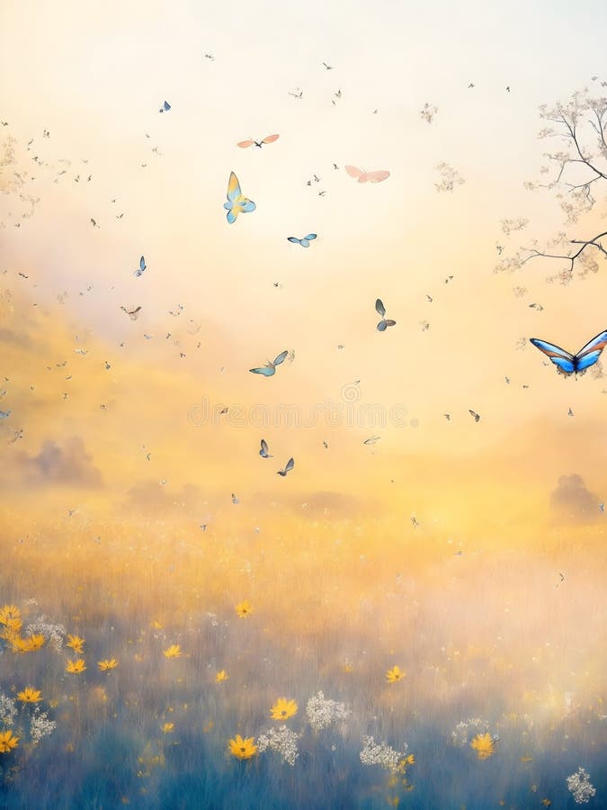 Image of a Field of Wildflowers with Butterflies Flitting among Them