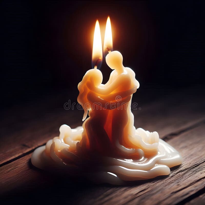 Image of a Candle Wax Look Like Two Figures in Loving Embrace Lighting