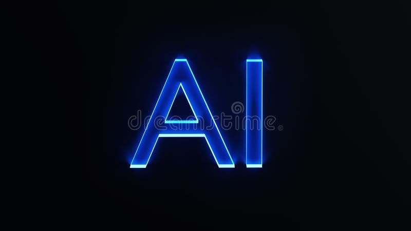 Artificial Intelligence Glowing 3d Ai Blue Glass in Black Background ...