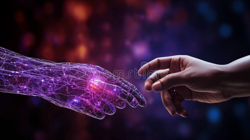 Artificial intelligence hand with a glowing data network symbolizing advanced digital automation stock illustration