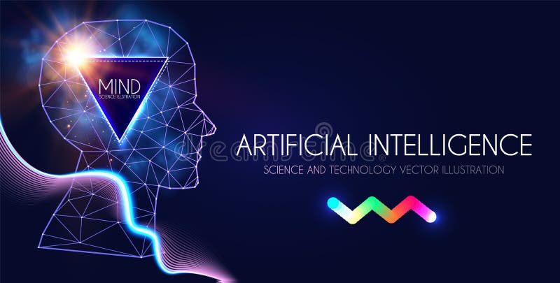 Artificial Intelligence. Human Consciousness. Mind Process. Human vs Robot. Scientific Digital Design Template royalty free illustration