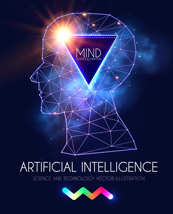 Artificial Intelligence. Human Consciousness. Mind Process. Human vs Robot. Scientific Digital Design Template stock illustration