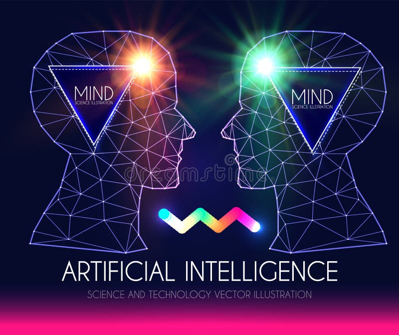 Artificial Intelligence. Human Consciousness. Mind Process. Human vs Robot. Scientific Digital Design Template royalty free illustration