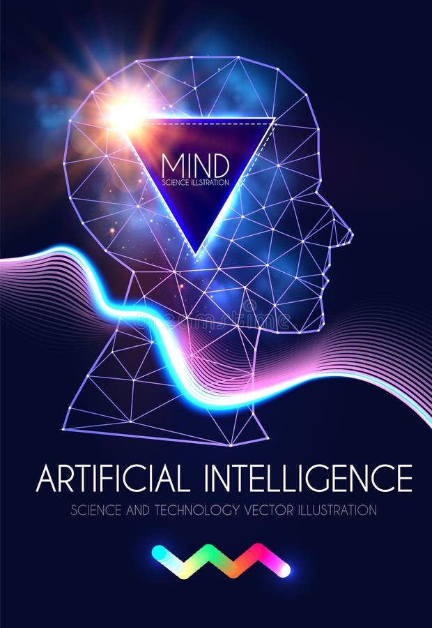Artificial Intelligence. Human Consciousness. Mind Process. Human vs Robot. Scientific Digital Design Template stock illustration