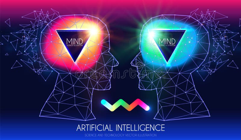 Artificial Intelligence. Human Consciousness. Mind Process. Human vs Robot. Scientific Digital Design Template vector illustration