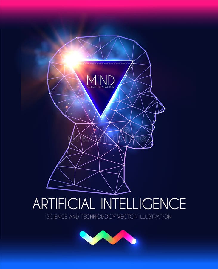 Artificial Intelligence. Human Consciousness. Mind Process. Human vs Robot. Scientific Digital Design Template royalty free illustration