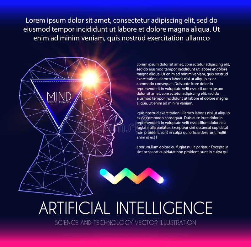 Artificial Intelligence. Human Consciousness. Mind Process. Human vs Robot. Scientific Digital Design Template vector illustration