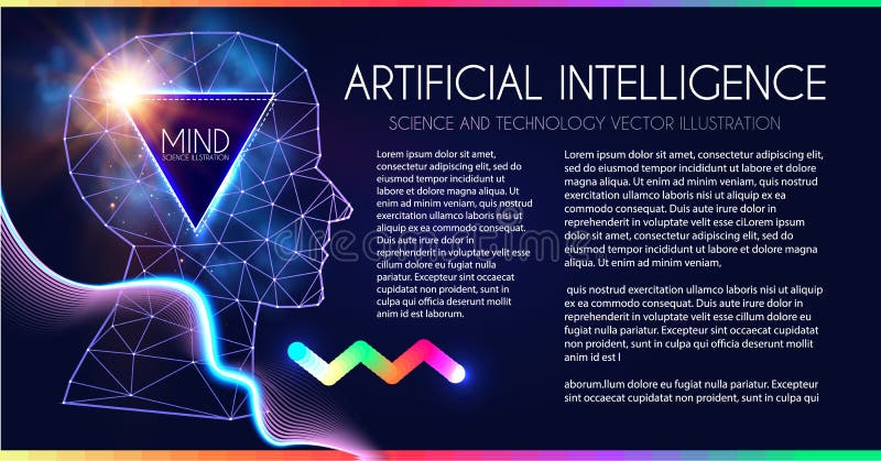 Artificial Intelligence. Human Consciousness. Mind Process. Human vs Robot. Scientific Digital Design Template stock illustration