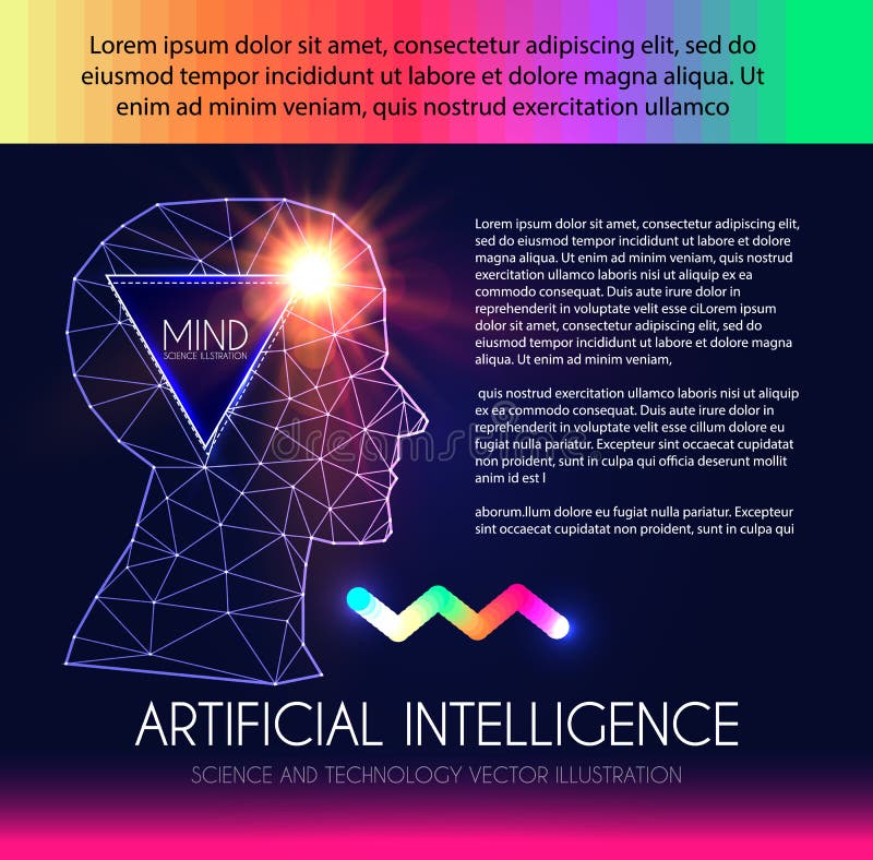Artificial Intelligence. Human Consciousness. Mind Process. Human vs Robot. Scientific Digital Design Template stock illustration