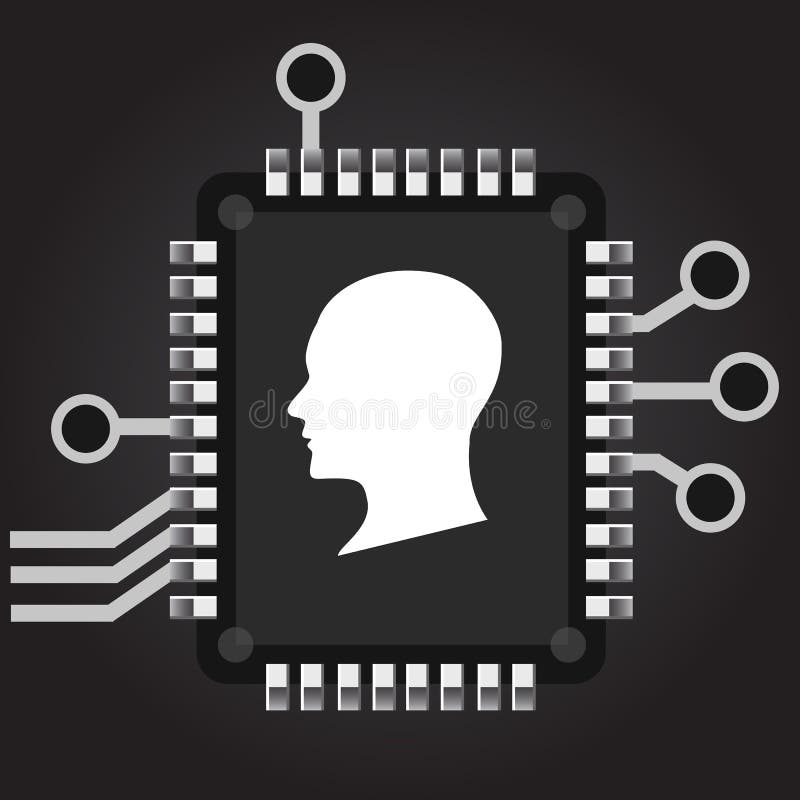 Artificial intelligence. Human head outline with circuit board chip processor inside. Technology and electronic concept. royalty free illustration