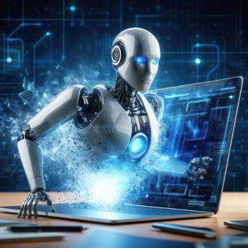 Artificial Intelligence Humanoid Robot Breaking Free Stock Illustration