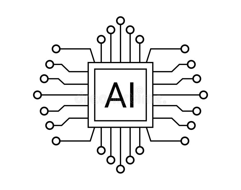 Artificial intelligence icon design emblem. AI Circuit chip digital smart mind network symbol vector illustration. stock illustration