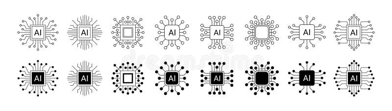 Artificial intelligence icon design emblem collection. AI Circuit chip digital smart mind network symbol vector vector illustration