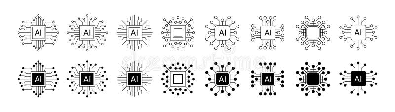 Artificial intelligence icon design emblem collection. AI Circuit chip digital smart mind network symbol vector stock illustration