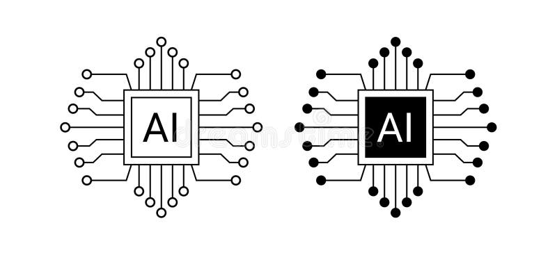 Artificial intelligence icon design emblem collection. AI Circuit chip digital smart mind network symbol vector stock illustration