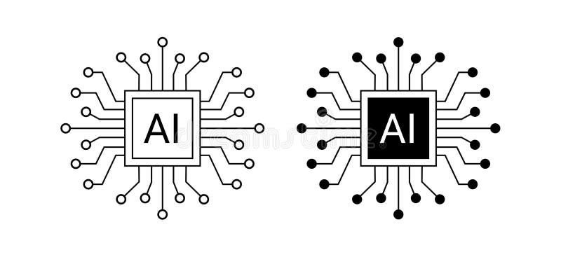 Artificial intelligence icon design emblem collection. AI Circuit chip digital smart mind network symbol vector royalty free illustration