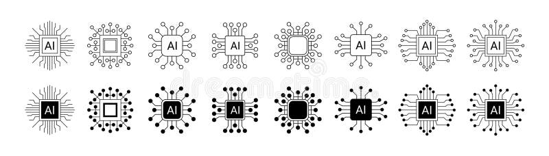 Artificial intelligence icon design emblem collection. AI Circuit chip digital smart mind network symbol vector royalty free illustration