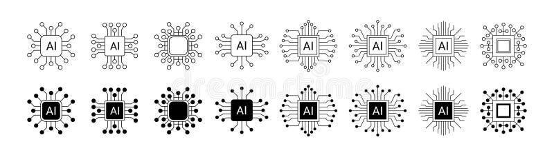 Artificial intelligence icon design emblem collection. AI Circuit chip digital smart mind network symbol vector vector illustration