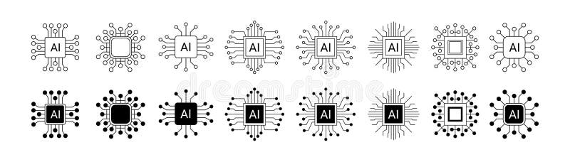 Artificial intelligence icon design emblem collection. AI Circuit chip digital smart mind network symbol vector vector illustration