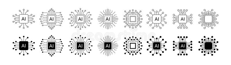 Artificial intelligence icon design emblem collection. AI Circuit chip digital smart mind network symbol vector vector illustration