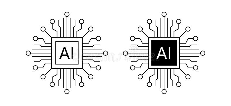 Artificial intelligence icon design emblem collection. AI Circuit chip digital smart mind network symbol vector royalty free illustration
