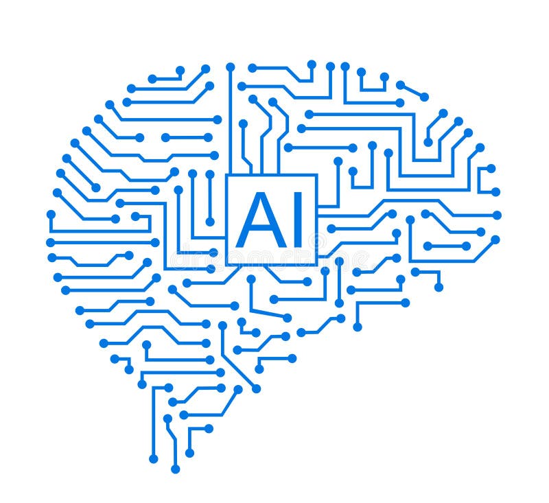 Artificial intelligence icon, machine learning and cyber mind domination concept in form of human brain, command prompt stock illustration