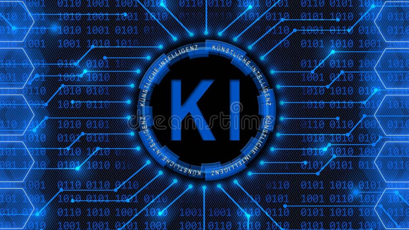 Artificial intelligence KI lettering - abstract background of 4-digit binary code - information technology concep vector illustration
