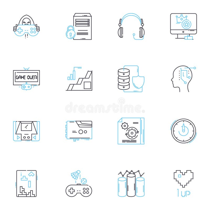 Artificial intelligence linear icons set. Automation, Robotics, Machine learning, Natural language processing, Big data stock illustration