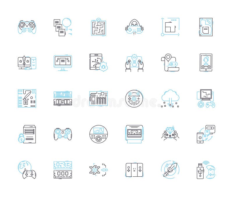 Artificial intelligence linear icons set. Automation, Robotics, Machine learning, Natural language processing, Big data stock illustration
