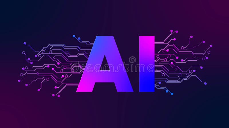 Artificial Intelligence Logo - AI symbol with circuit contact lines - abstract digital technology background vector illustration