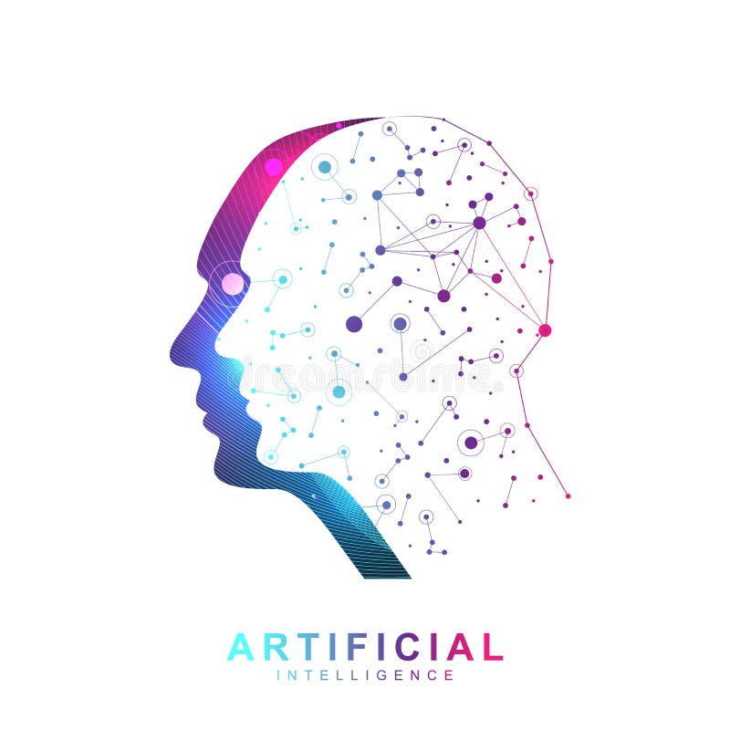 Artificial Intelligence Logo banner neural network cybernetics robotics machine and deep learning. Vector symbol AI vector illustration