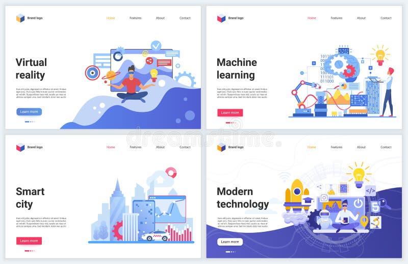 Artificial intelligence modern technology vector illustrations, banners with flat cartoon innovation in education, ai royalty free illustration