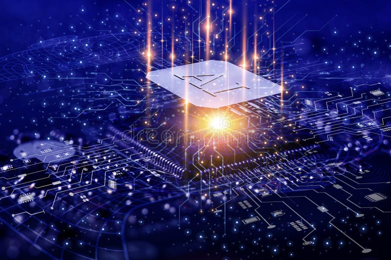 Artificial Intelligence program is installed into the micro shift, AI innovation technology generates AI and AI learning stock photos