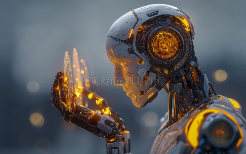 Artificial Intelligence Robot Working With Vr Interface Stock
