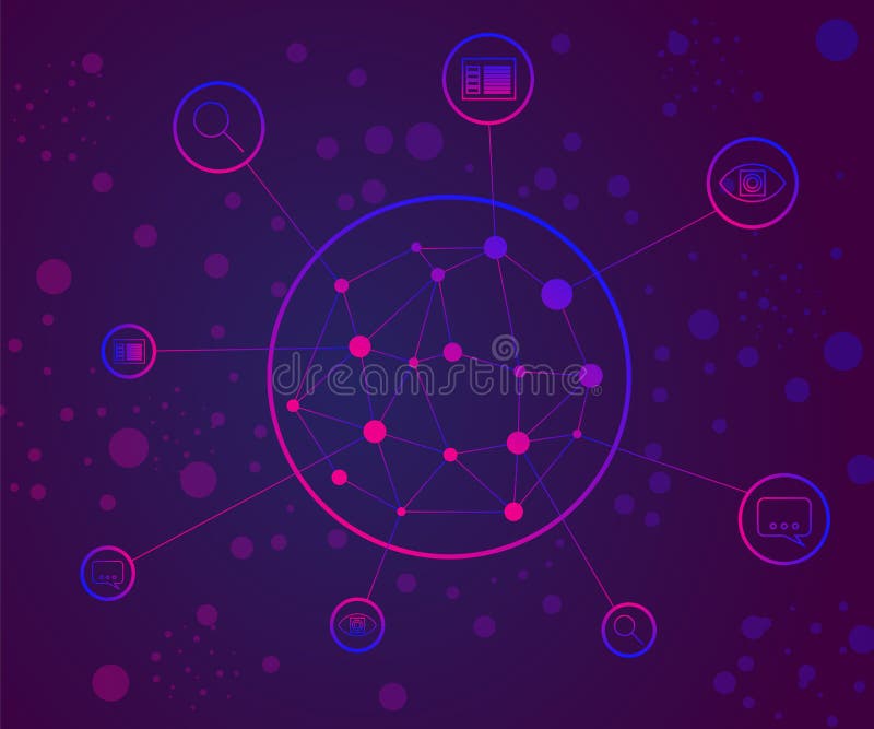 Artificial intelligence services that provide smart search, image recognition, voice recognition, text analysis. Dark background royalty free illustration