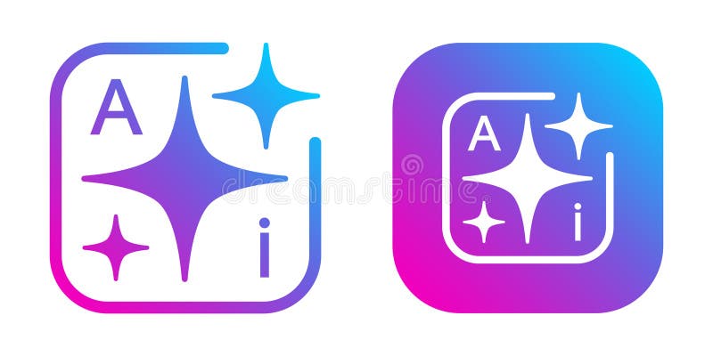 Artificial intelligence star logo generation, colored generate AI button, generated sign, chat with AI application, artificial royalty free illustration