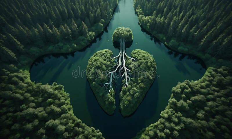 Artificial Intelligence. Top view of the island in the form of lungs. Artificial intelligence lungs stock images, royalty-free photos and pictures