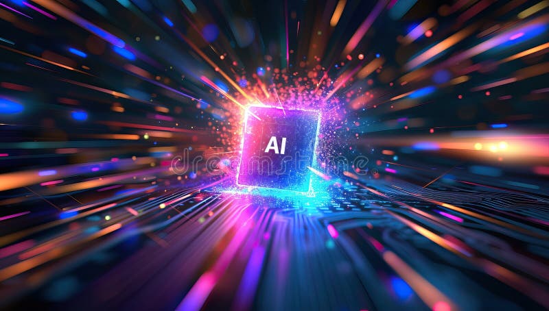 Artificial intelligence visualized with colorful lights and patterns royalty free illustration