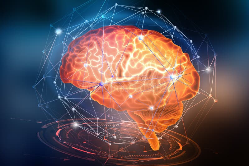 Artificial neural network. Computer intelligence based on the nerve cells of the human brain. Modern design concept on the topic o stock illustration