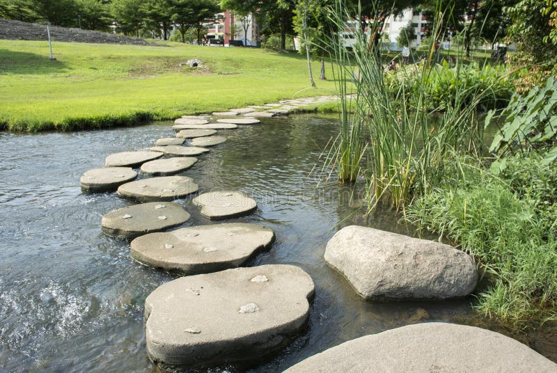 Artificial stones walkway in stream or river