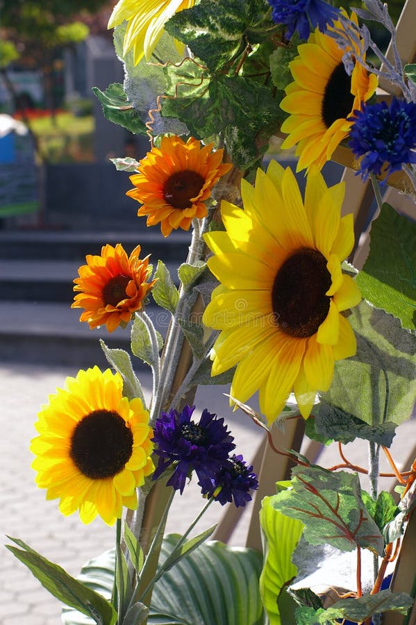 Artificial Sunflowers in the Sunny Outdoors Stock Image Image of