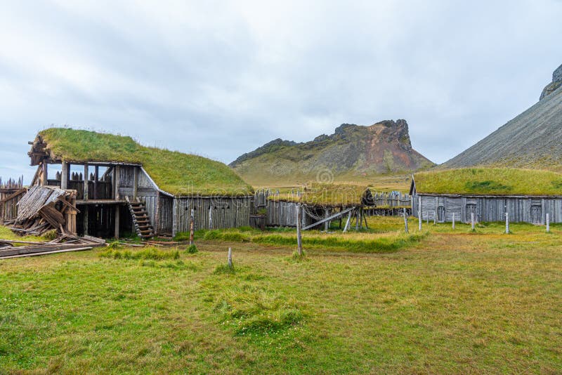 Artificial Viking Village Used As A Movie Setting At Stokksnes Iceland