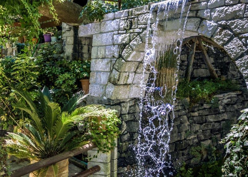 Artificial Waterfall with Plants Stock Photo Image of stone, arch