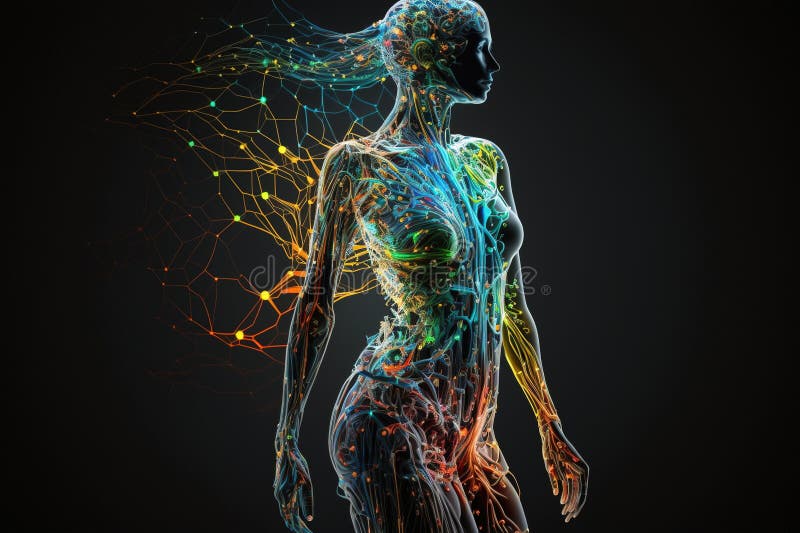 Artificiell intelligens. begrepp för framtida tekniktrender. nätverksstrukturbakgrund. maskininlärning. data stock illustrationer