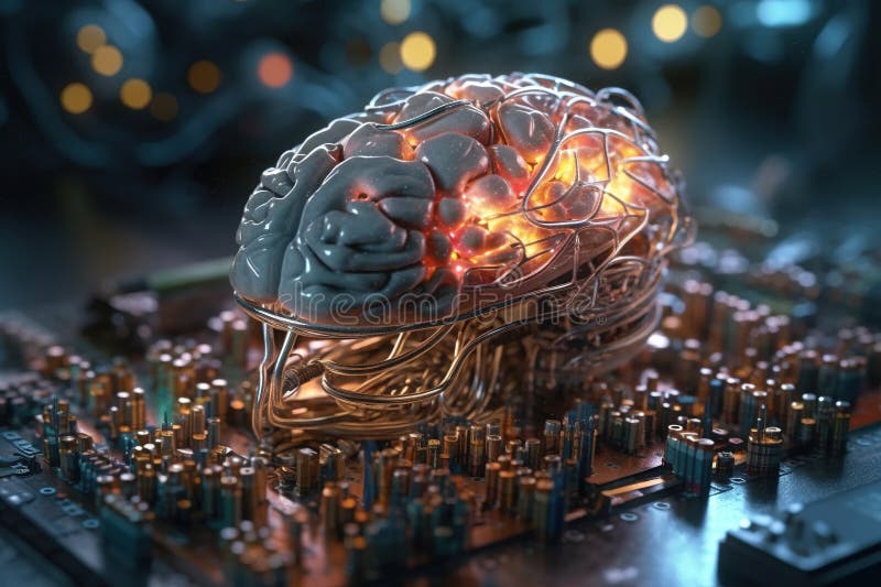Artificiell intelligens. Begreppet digitala nät. Utveckling av science fiction-teknik. maskininlärning royaltyfri illustrationer