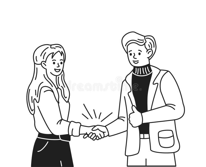 Artigianato professionista, stringere la mano salutando l'icona lineare illustrazione vettoriale